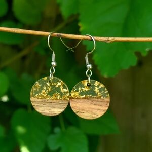 Handmade Small Round Disc Wood Earrings